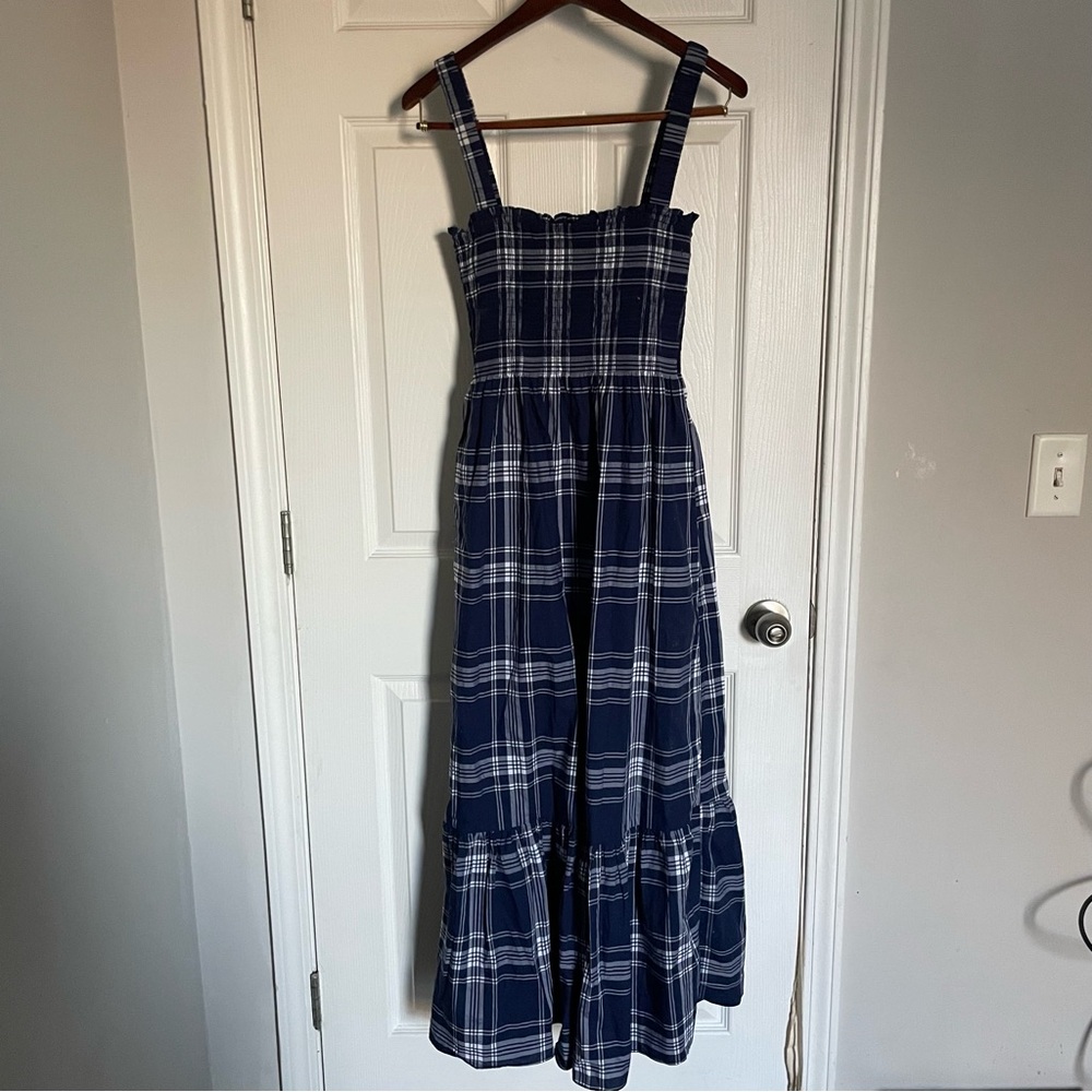 Navy Plaid Maxi Dress
